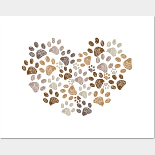 Made of heart doodle brown paw print Posters and Art